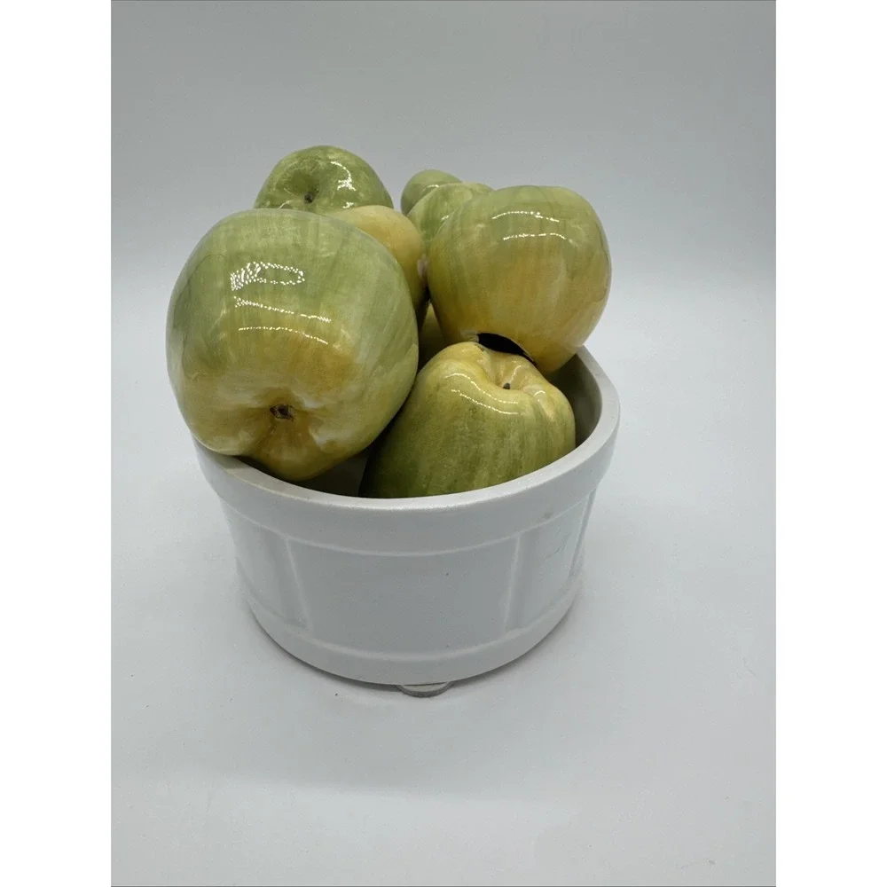 Vintage Italy Ceramic Basket Of Green Apples In Basket 9 Apples 13
